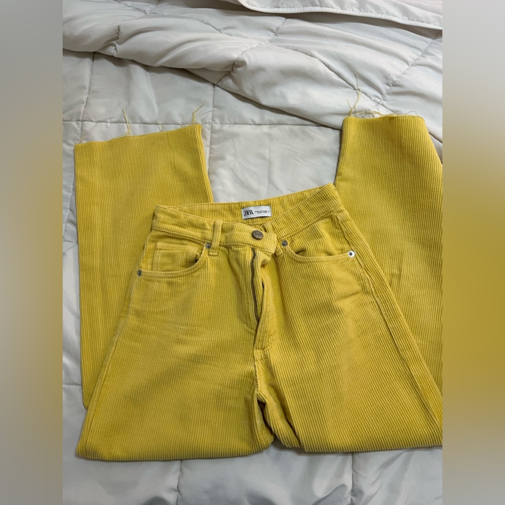 Yellow corduroy straight leg pants